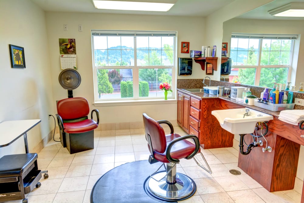 On-site hair salon at Hawks Ridge Assisted Living in Hood River, Oregon