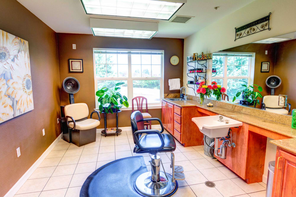 On-site hair salon at Lone Oak Assisted Living in Eugene, Oregon
