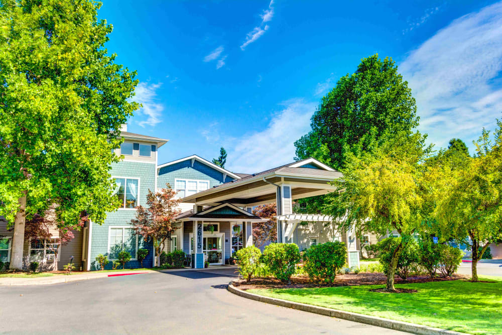 Exterior of the main entrance at Lone Oak Assisted Living in Eugene, Oregon