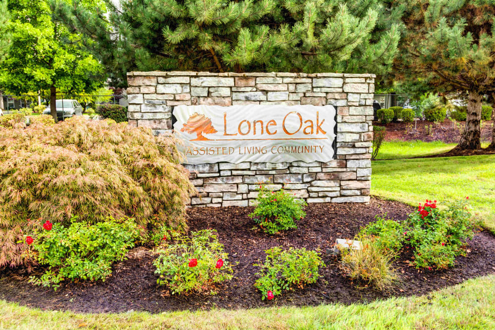 Sign at the entrance to Lone Oak Assisted Living in Eugene, Oregon