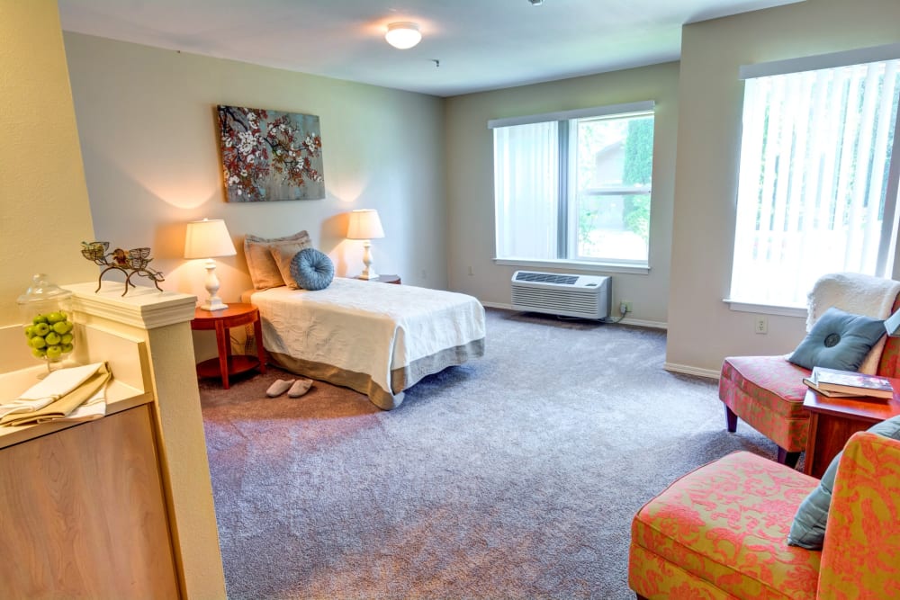 Open layout studio apartment at The Suites Assisted Living and Memory Care in Grants Pass, Oregon