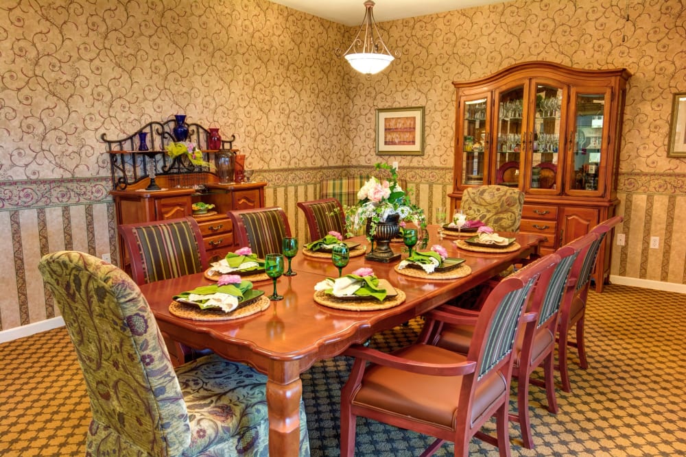 Private dining room perfect for family visits at Vineyard Heights Assisted Living in McMinnville, Oregon