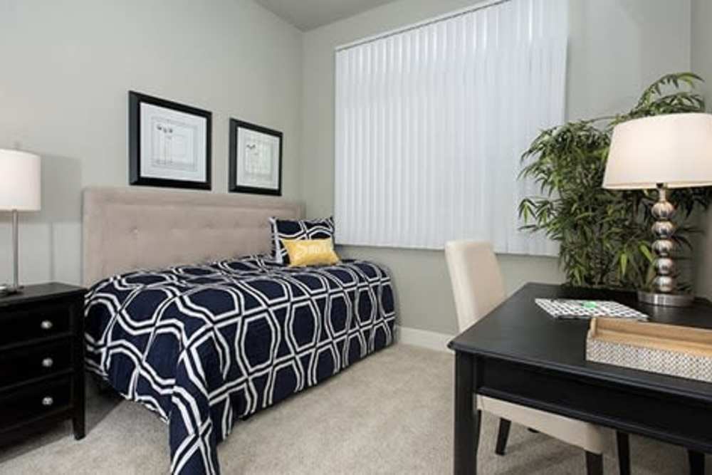 Office and guest bedroom in a model apartment home at Octave in Davis, California