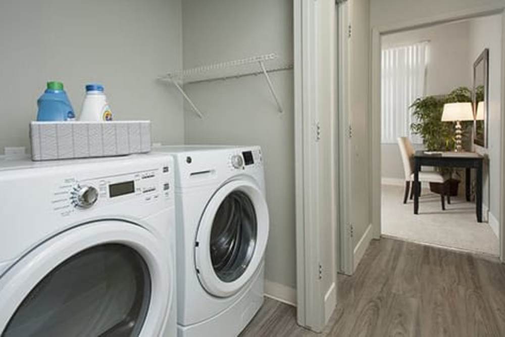Full-size, in-home washer and dryer in a model apartment home at Octave in Davis, California