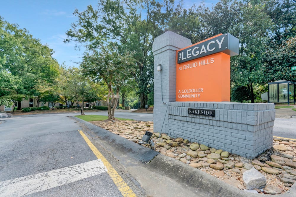 Welcome sign at The Legacy at Druid Hills in Atlanta, Georgia