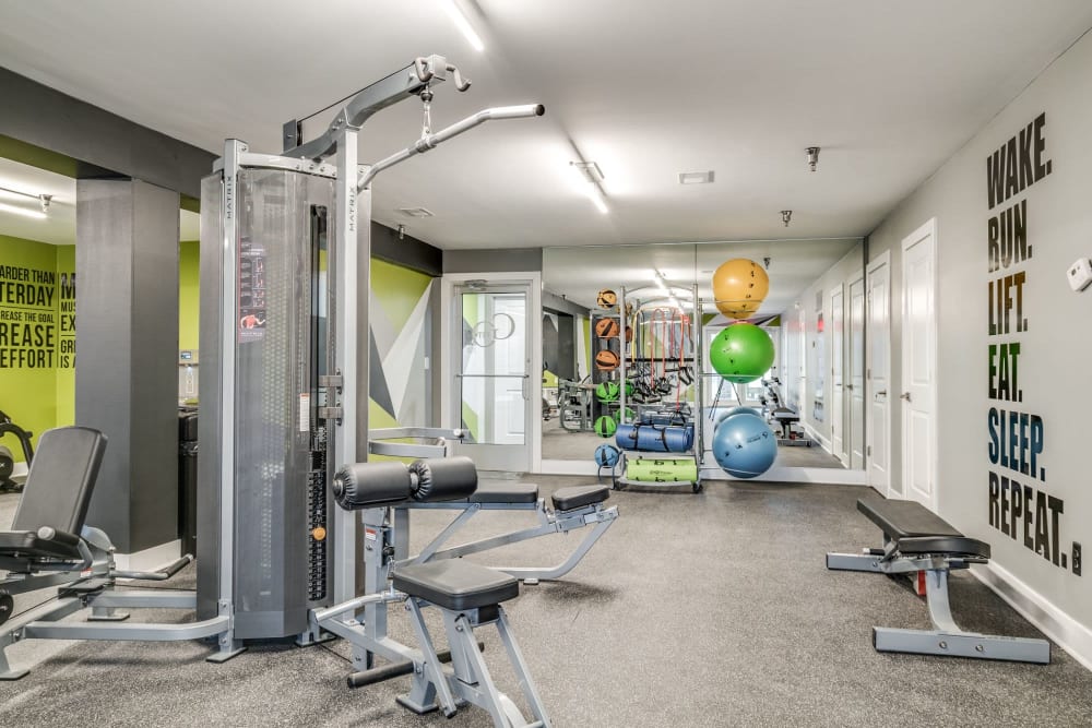 Modern fitness center at Sutton Place in Southfield, Michigan