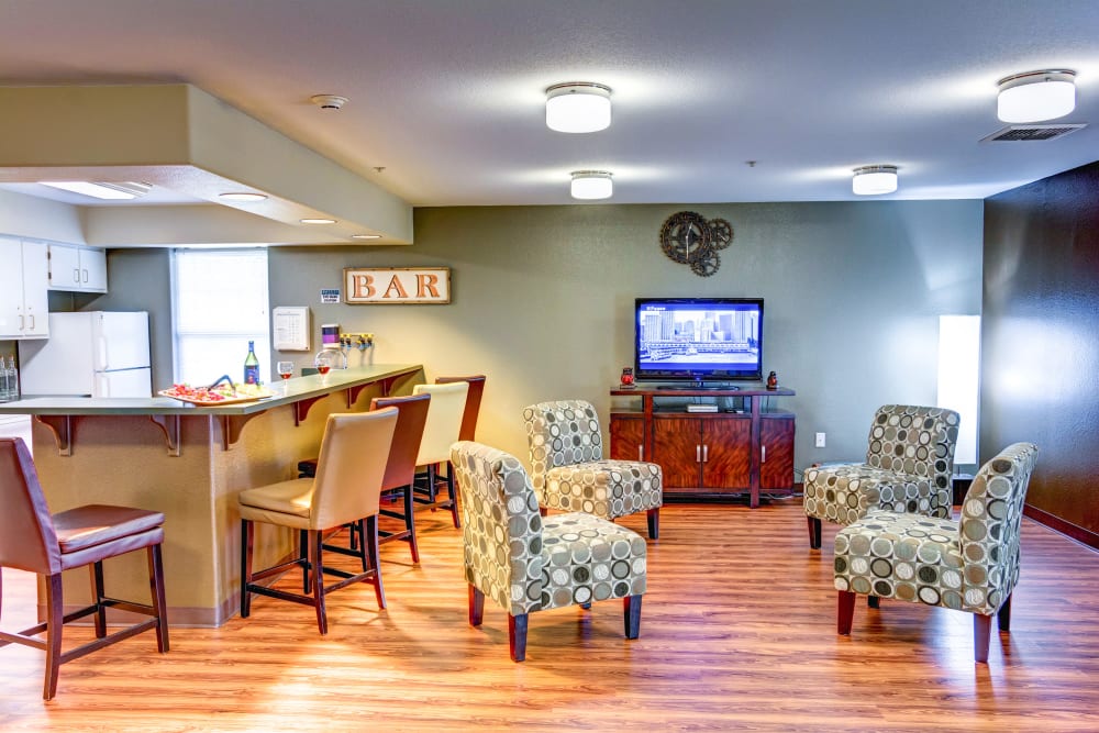 Bar and resident lounge at Lone Oak Assisted Living in Eugene, Oregon