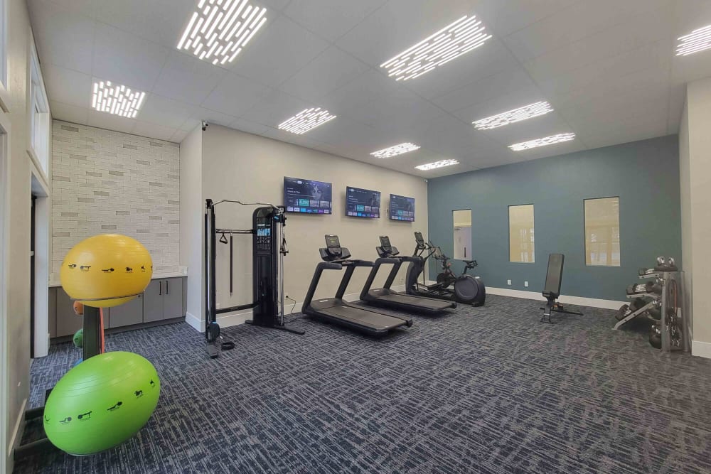 Fitness area for residents with yoga balls at Falls at Hunter's Pointe in Sandy, Utah