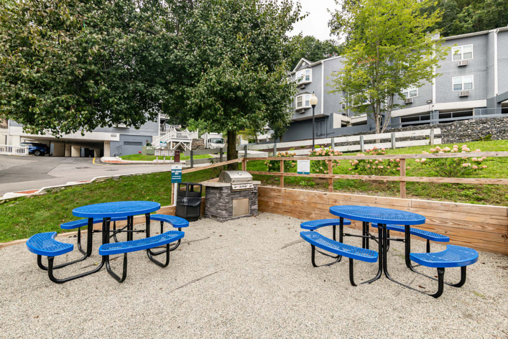 Picnic tables in the community at Nob Hill in Elmsford, New York