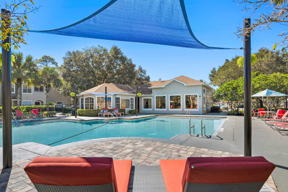 Luxury poolside seating at Country Club Lakes in Jacksonville, Florida