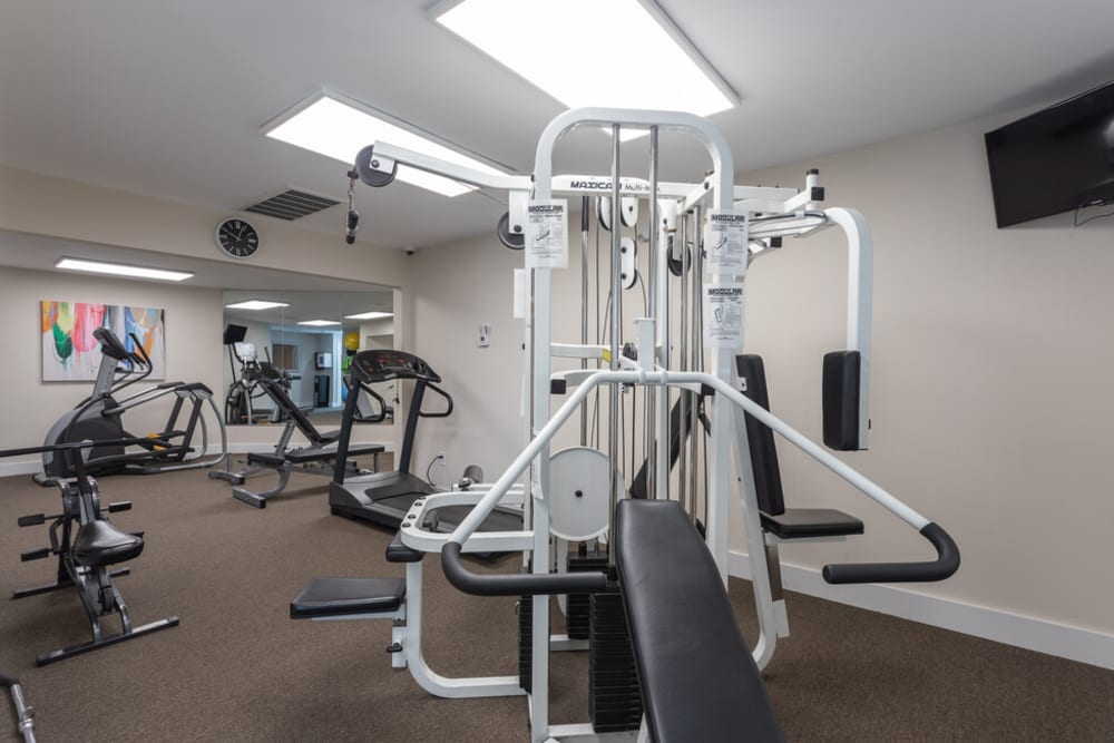 Exercise equipment in the fitness center at Royal Pointe in Virginia Beach, Virginia