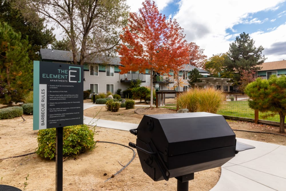 Grilling stations at The Element Apartments in Reno, Nevada