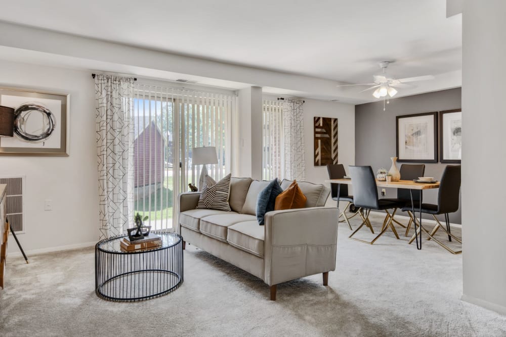 Living room with cool details at Columbia Pointe in Columbia, Maryland