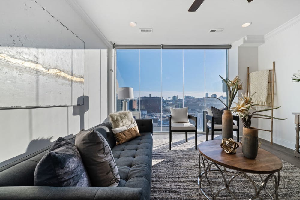 Living room with a view at Residences at 1 Brown in Philadelphia, Pennsylvania