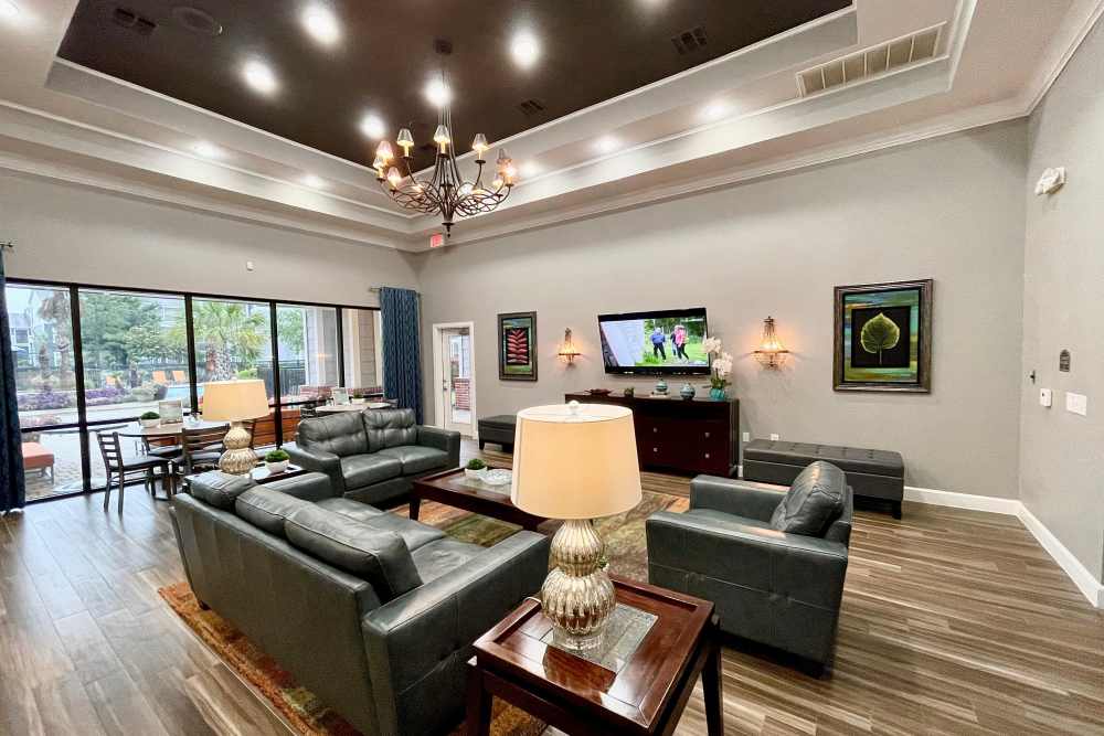 Clubhouse seating at The Abbey at Grant Road in Houston, Texas