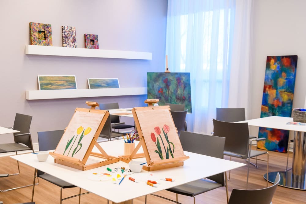 Art studio for residents at Clearwater at The Heights in Houston, Texas