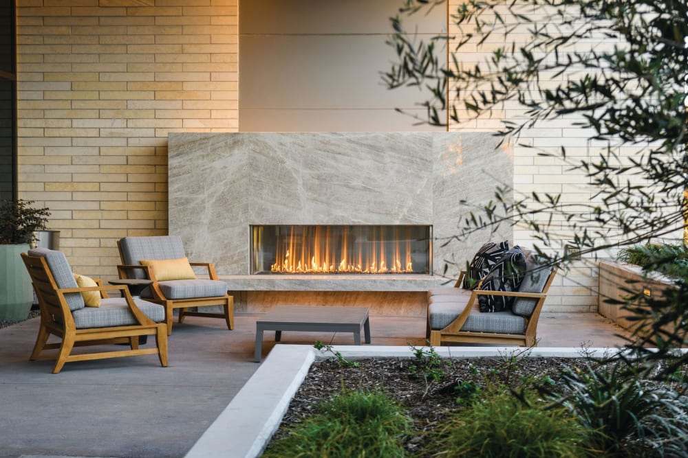 Outdoor fireplace and patio at Clearwater at The Heights in Houston, Texas