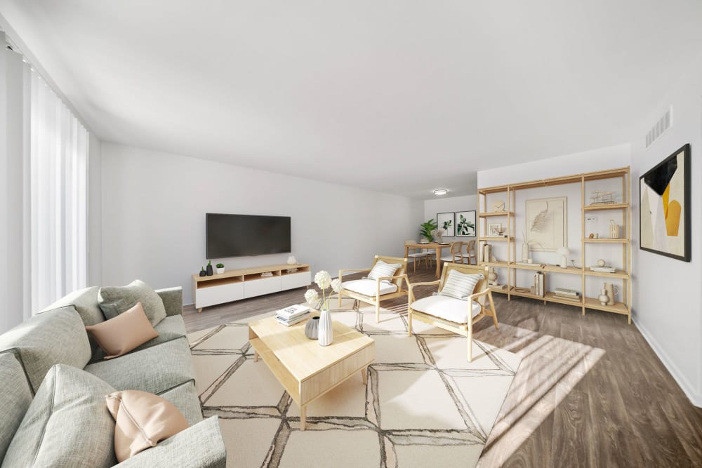 Modern living room at Sutton Place in Southfield, Michigan