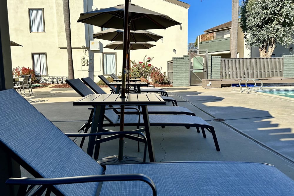 Poolside lounge chairs at Sheridan Park in Salinas, California