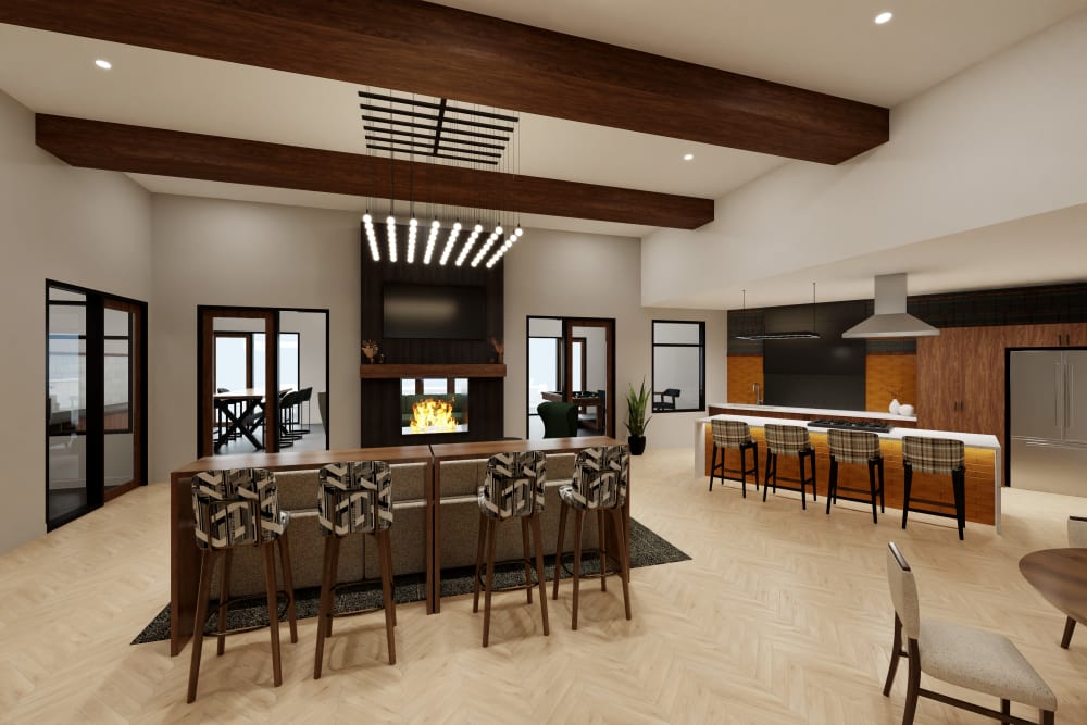 Rendering of clubhouse space at Vue North Apartments in Rochester, Minnesota
