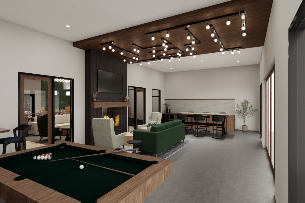 Rendering showing the clubhouse at Vue North Apartments in Rochester, Minnesota