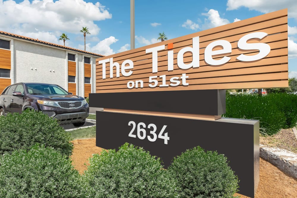 Monument sign outside of Tides on 51st in Phoenix, Arizona