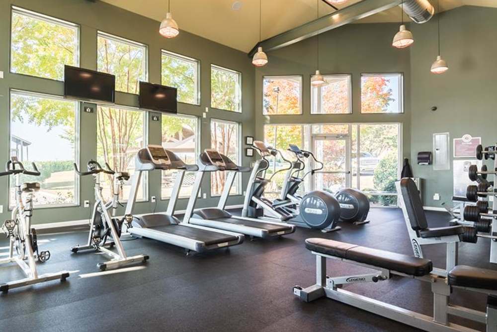 Fitness room at Acasă Orchard Park Apartments in Greenville, South Carolina