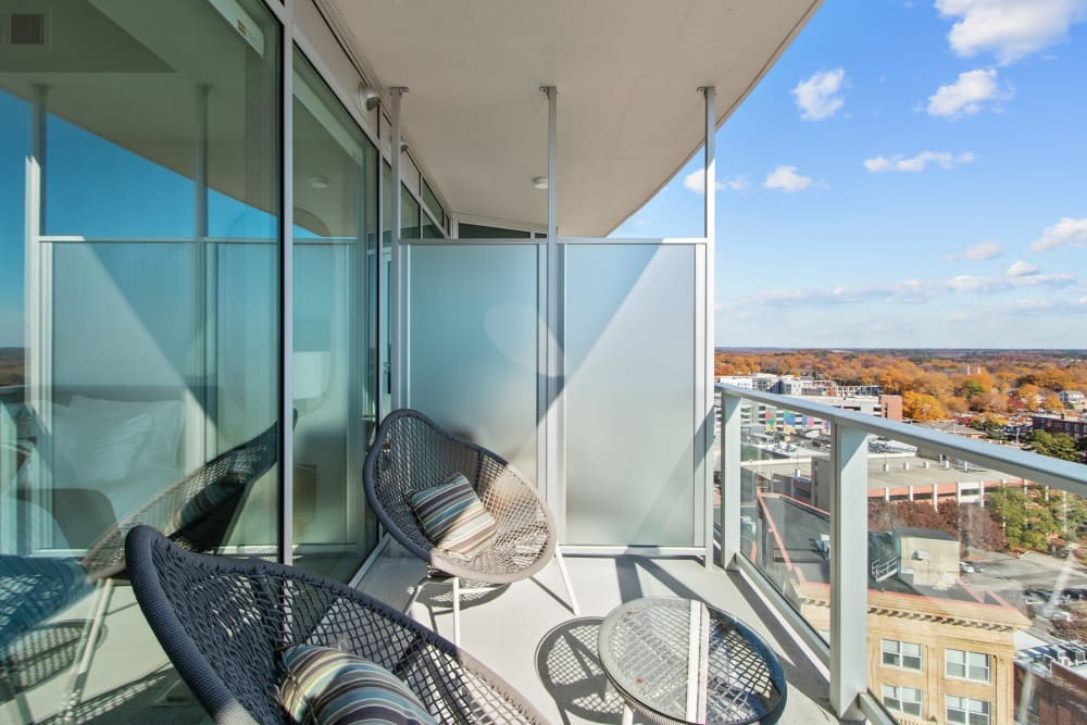 Private balcony overlooking the city at One City Center | Apartments in Durham, North Carolina