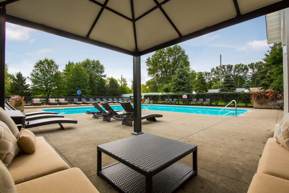 Lounge area by the pool at The Gardens in Columbus, Ohio