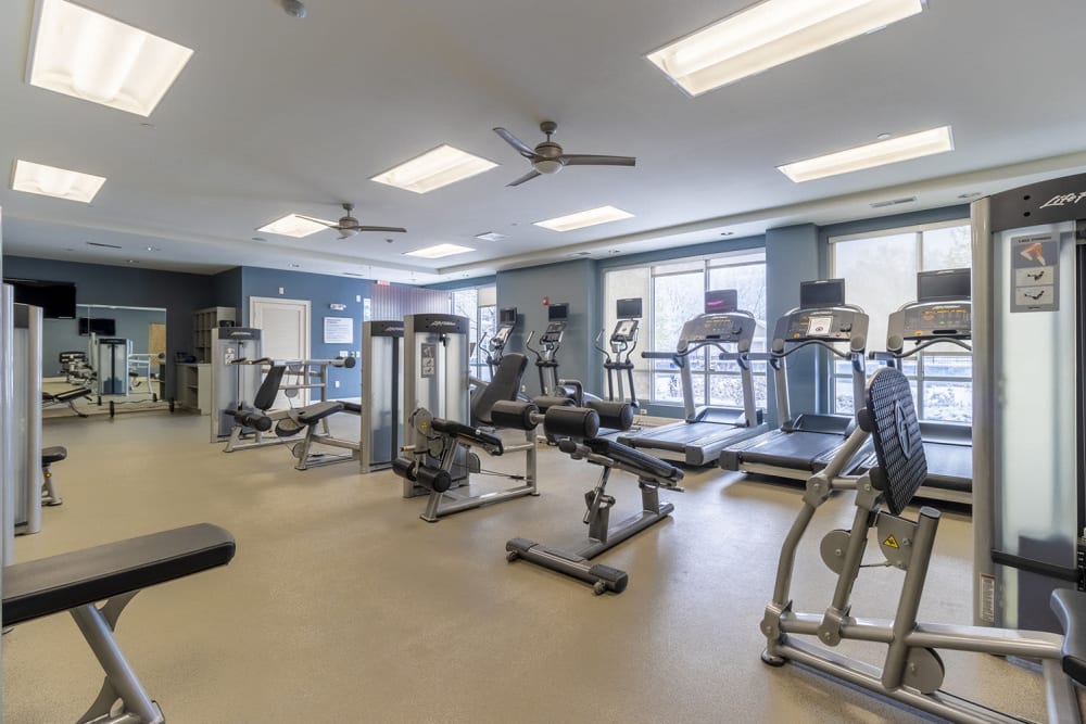 Modern Fitness rooms at Marquee at Andover in Andover, Massachusetts