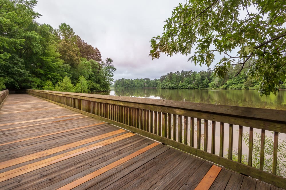 Wood bridges at Sailboat Bay in Raleigh, North Carolina