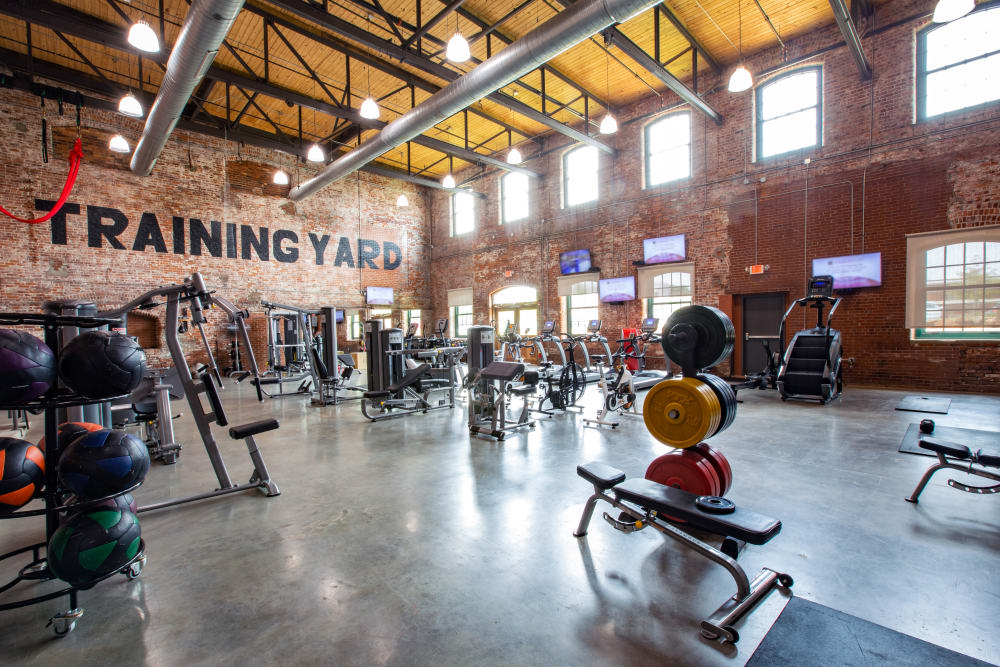 Fitness center at West Village Lofts at Brandon Mill in Greenville, South Carolina