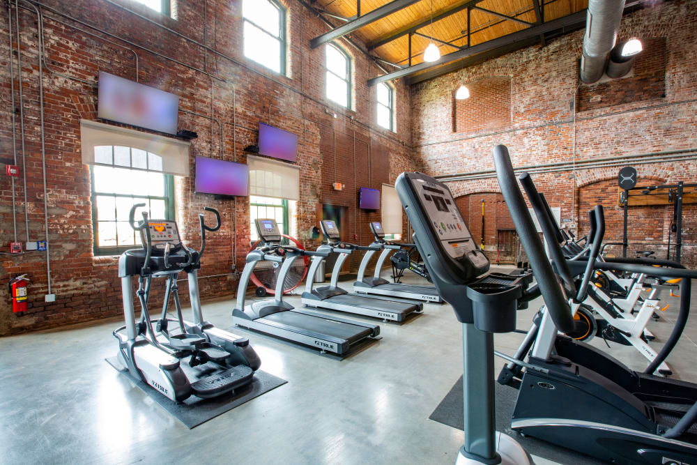 Fitness equipment in our fitness center at West Village Lofts at Brandon Mill in Greenville, South Carolina