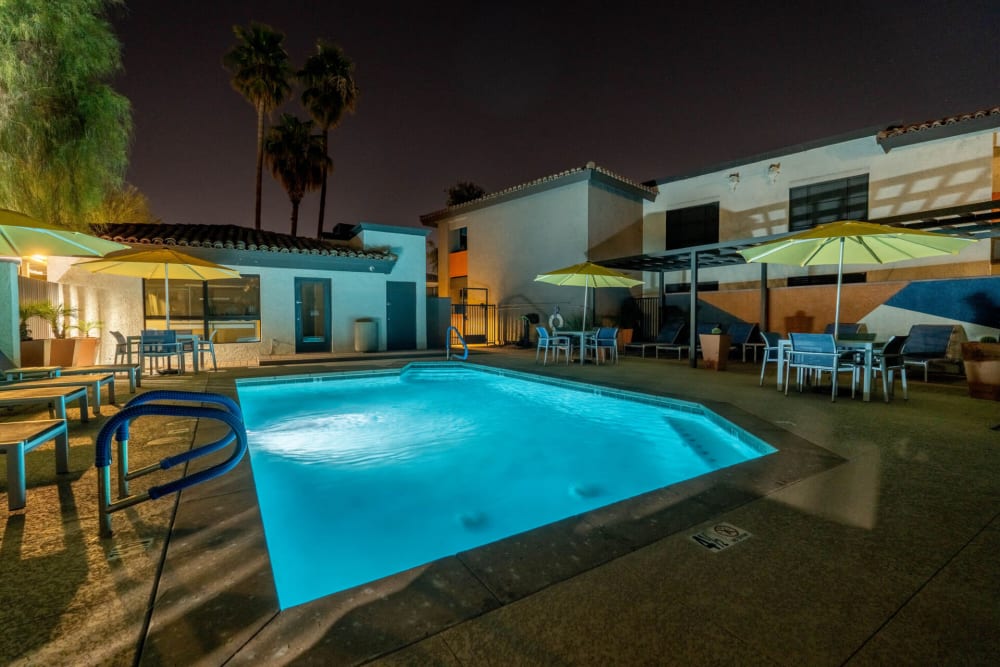 Night time pool view at The Pointe at South Mountain in Phoenix, Arizona