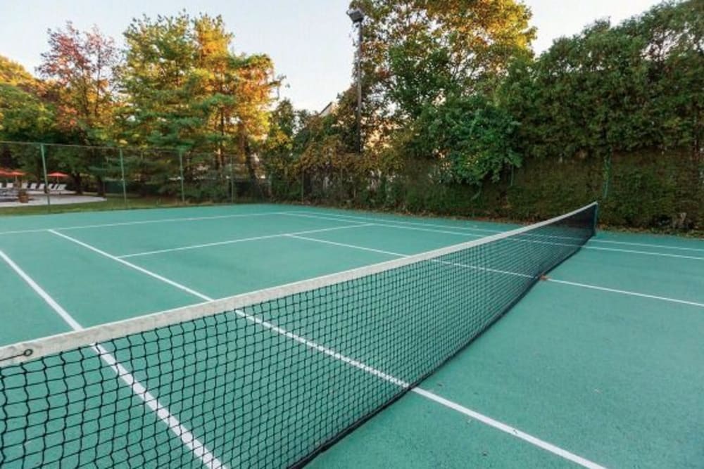 Beautiful Tennis Court surrounded by trees at Chestnut Hill Tower in Philadelphia, Pennsylvania