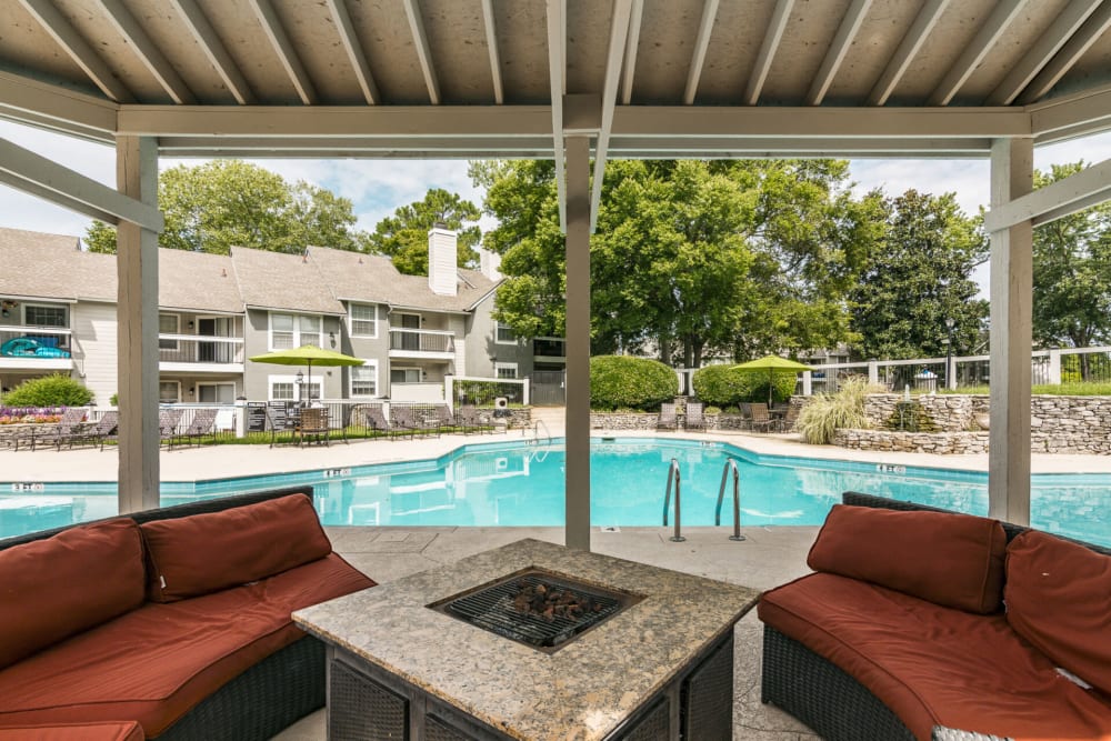 Cabana seating with a gas firepit at Southpoint at Stones River in Hermitage, Tennessee