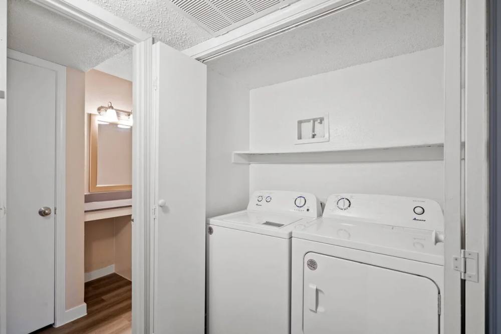 Laundry in an apartment at Tides on Hulen in Fort Worth, Texas