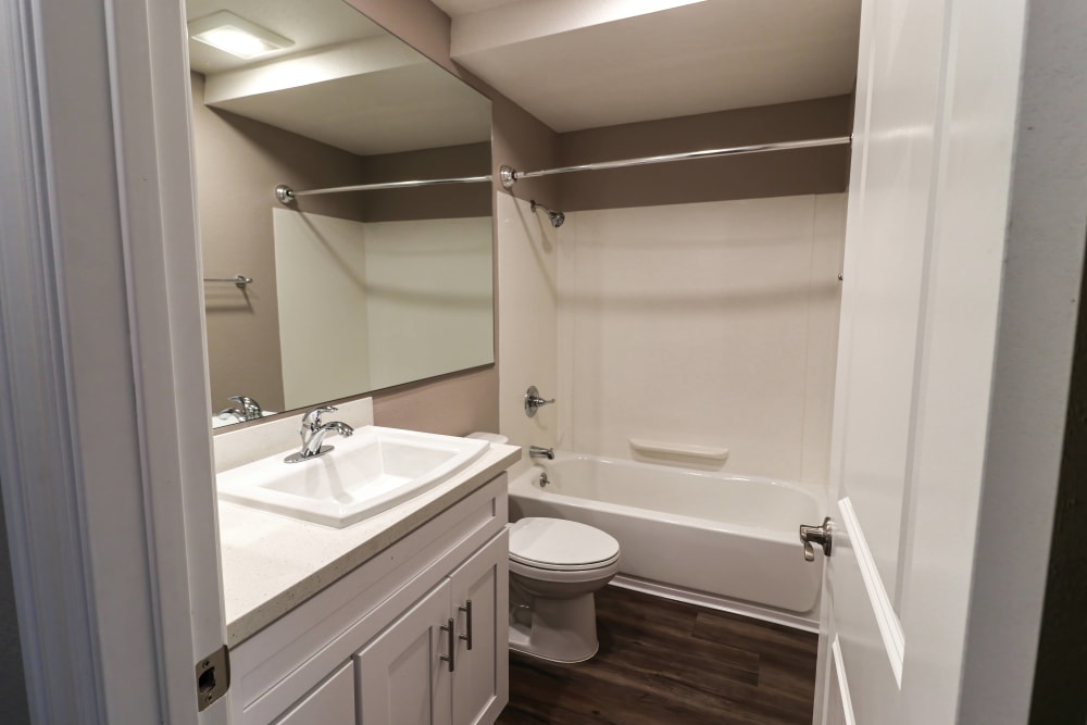 Bathroom with ample counter space at Briarwood Apartments in Livermore, California