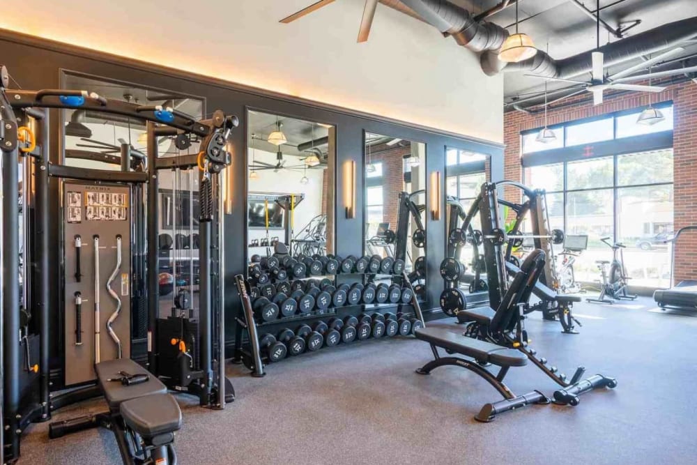 Fitness equipment at Nine 88 in South San Francisco, California