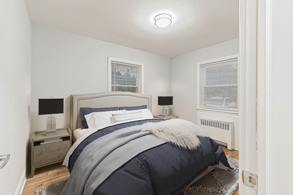 Modern bedroom at Eagle Rock Apartments at Huntington Station in Huntington Station, New York