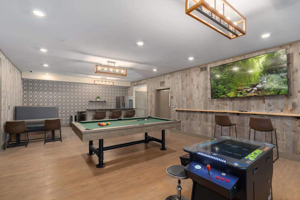 Clubhouse with a pool table at East of Market in Frederick, Maryland