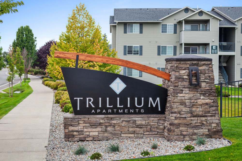 Front entrance sign at Trillium in Spokane Valley, Washington
