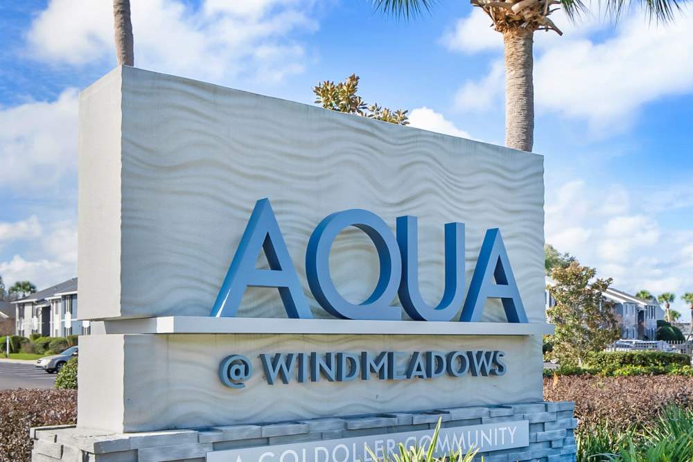 Entrance sign at Aqua at Windmeadows in Gainesville, Florida