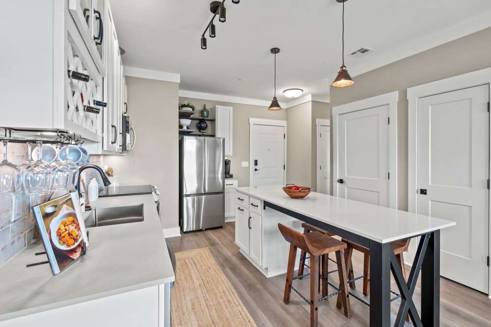 Model kitchen with white walls at Upper East in Frederick, Maryland