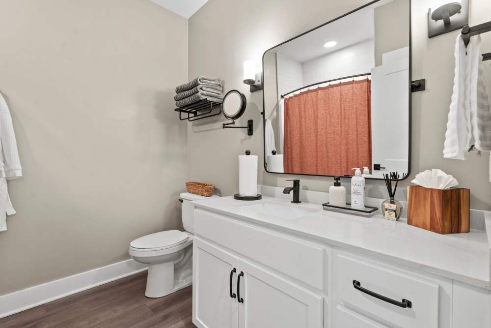 Large mirror in a bathroom at Upper East in Frederick, Maryland