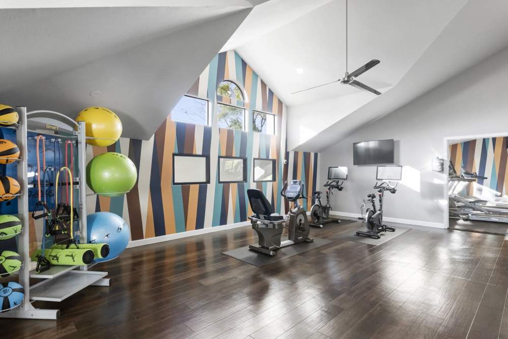 Fitness center with exercise balls at Fountain Palms in Peoria, Arizona