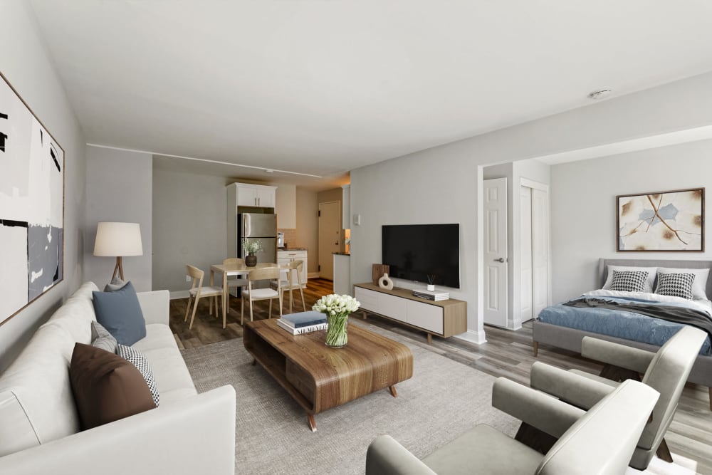 Modern spacious living room at Mid Island Apartments Bay Shore, New York