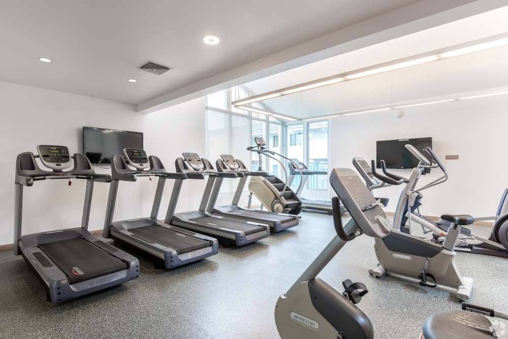 Fitness center with cardio equipment Lakeside Village in San Leandro, California