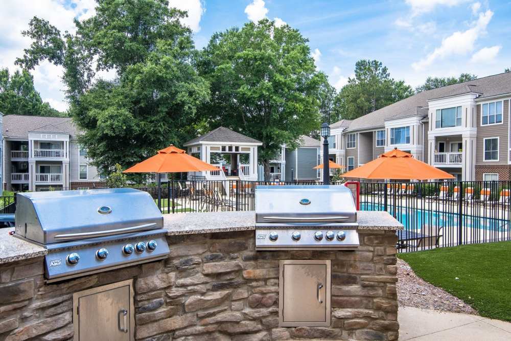 Barbequing stations at Concord Apartments in Raleigh, North Carolina