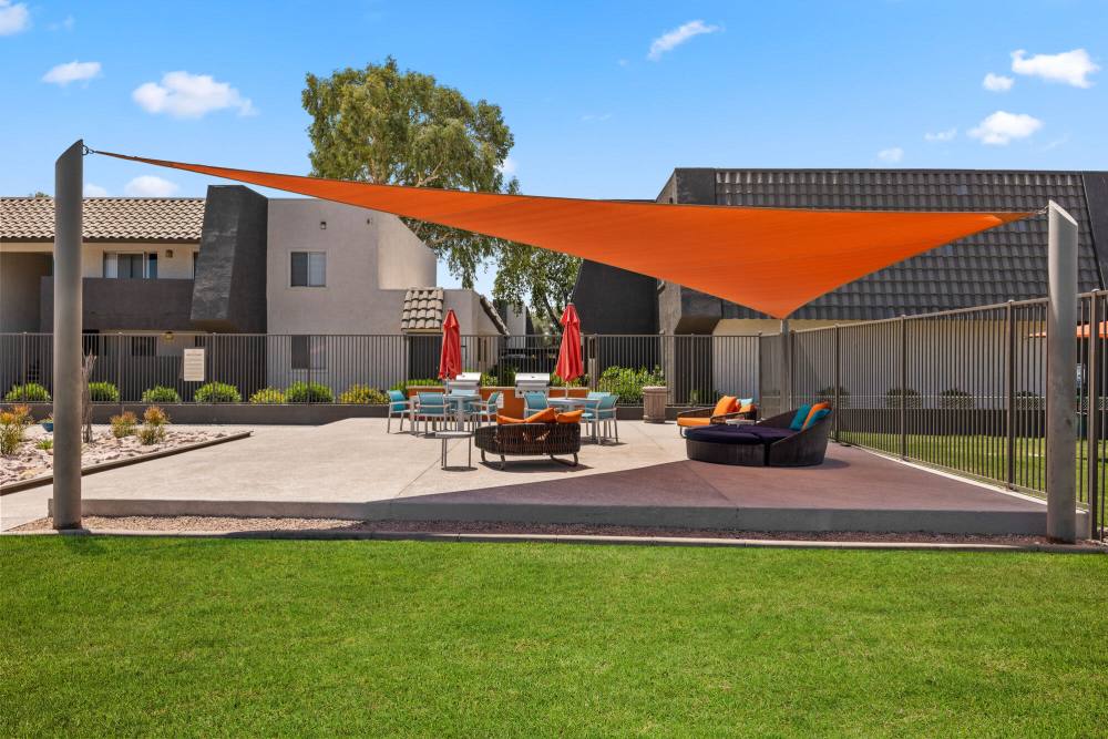 Outdoor community gathering spaces at Highland Park in Tempe, Arizona